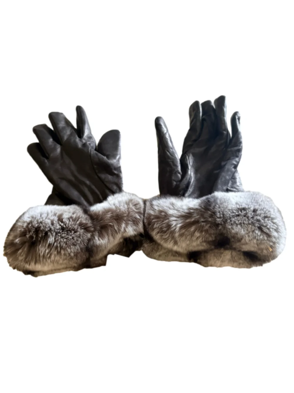 Fox's Genuine Leather Winter Gloves Plush Chinchilla-Style Rex Fur Cuffs Size 8